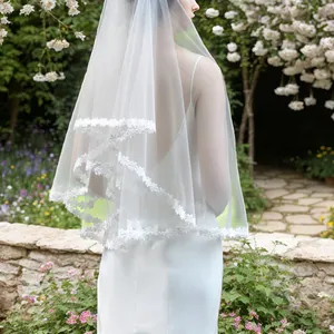 Youlapan V54 tinh tế ren hoa cô dâu busher Mạng Che Mặt ngắn chiều dài đầu ngón tay che lên phụ kiện đám cưới không có lược