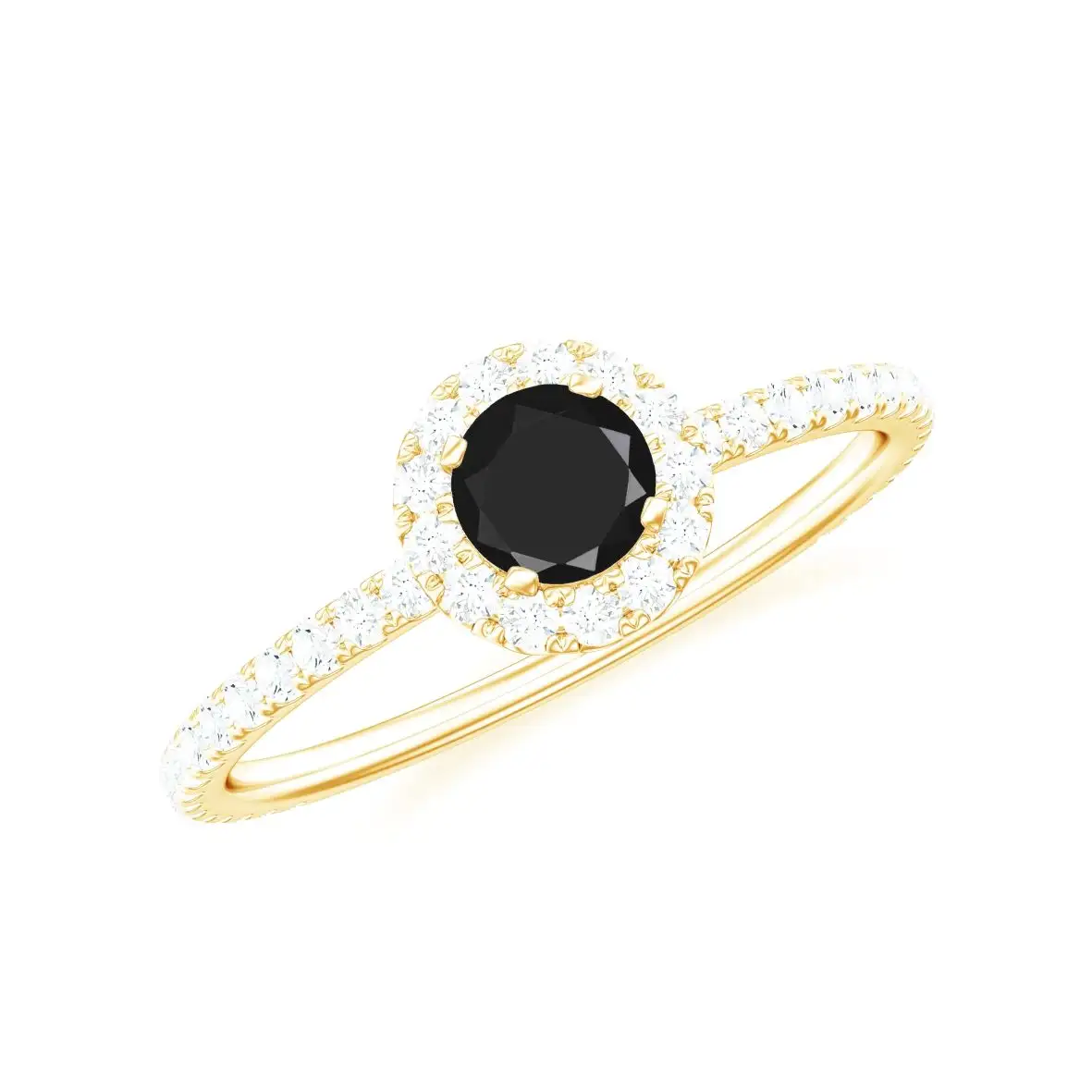 Black Onyx With Diamond Round Black Onyx Stone Ring Oval Black Onyx Ring In 18K Yellow Gold