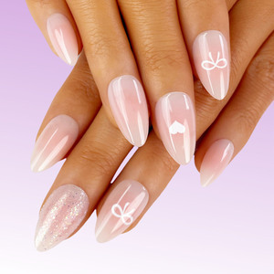 <span class=keywords><strong>Uñas</strong></span> Postizas al por Mayor, Diseño de Lujo en <span class=keywords><strong>Rosa</strong></span> Pálido Degradado con Brillantina Plateada, Forma Almendrada, <span class=keywords><strong>Uñas</strong></span> Artificiales - Product Image 2