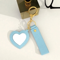 Cute Creative untuk Gantungan Kunci Carabiner Cermin - Cermin Rias Hati dari Kulit PU dengan Cetakan UV dan Fungsi Gantungan