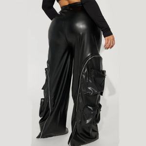 Nouveau pantalon en cuir pour femme, style automne, multi-poches, coupe large, vintage, cargo, baggy, pour le streetwear - Product Image 3