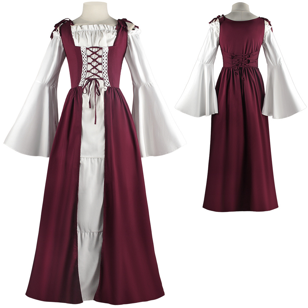 Square neckline, belted waist dress (burgundy)