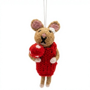 Best Himalaya Handmade Eco-Friendly Certified Wool Mouse Christmas Ornament <b>Red</b> Mushroom Animal Shape Traditional Indoor - Product Image 2