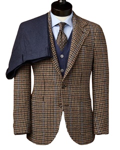 <span class=keywords><strong>Tweed</strong></span> à carreaux personnalisé costume trois pièces pour hommes costume pour hommes <span class=keywords><strong>marron</strong></span> formel 3 pièces Slim Fit pointe revers doux mariage garçons d'honneur <span class=keywords><strong>Blazer</strong></span> - Product Image 1