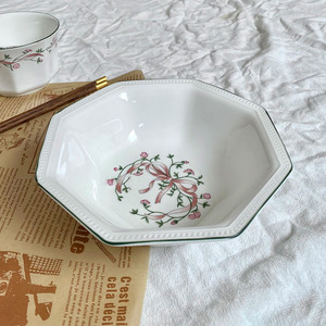 Plato Octagonal de Cerámica de Diseño Nórdico Vintage, Juego de Platos Decorados con Motivos Florales Rústicos para Fiestas, Precio Económico, Porcelana - Product Image 3