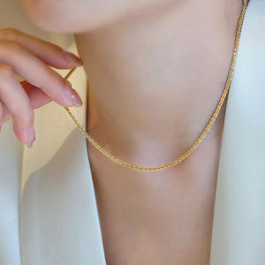 NS1417 <span class=keywords><strong>Collier</strong></span> ras du cou vintage à chevrons en acier inoxydable plaqué or fin <span class=keywords><strong>Collier</strong></span> ras du cou large à mailles épaisses - Product Image 5