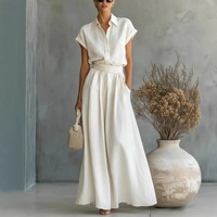 Ensemble deux pièces pour femmes, tailles XS-4XL, chemise à manches courtes, pantalon large taille haute, décontracté, élégant, couleur unie, été