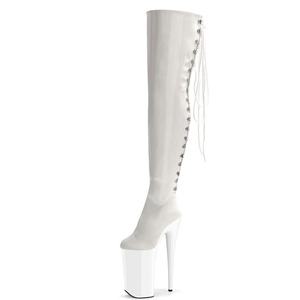 26cmストリッパー用ホワイトニーハイレザーブーツ、ゴス、ポールダンサー、トランスベスタイト、ヒール、クイーン、ラージプラットフォーム、セクシーなプラットフォーム、フェティッシュシューズ - Product Image 1