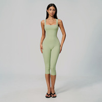 Combinaison de yoga une pièce sans manches à col carré pour femme, effet push-up, moulante, longueur midi, en nylon et élasthanne, pour entraînement et fitness