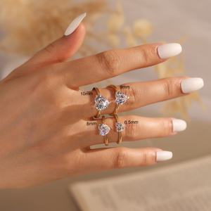 LZR40 Anel De Ouro Ajustável 925 Prata Coração Cut Solitaire 8A Cubic Zirconia CZ Promessa De Casamento Anel De Noivado para As Mulheres - Product Image 2