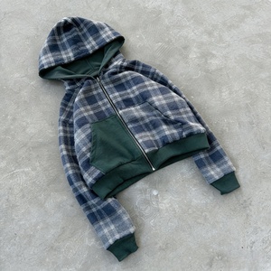 Sweat à capuche zippé en molleton bouclette 100 % coton, motif écossais numérique, finition délavée, design patchwork color block pour homme - Product Image 2