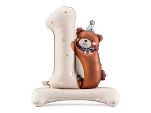 بالونات عيد ميلاد الأول مع دمية دب رقم واحد بالونات فويل لأعياد ميلاد الطفل الأول لوازم عمر 1 سنة الطفل الأول - Product Image 2
