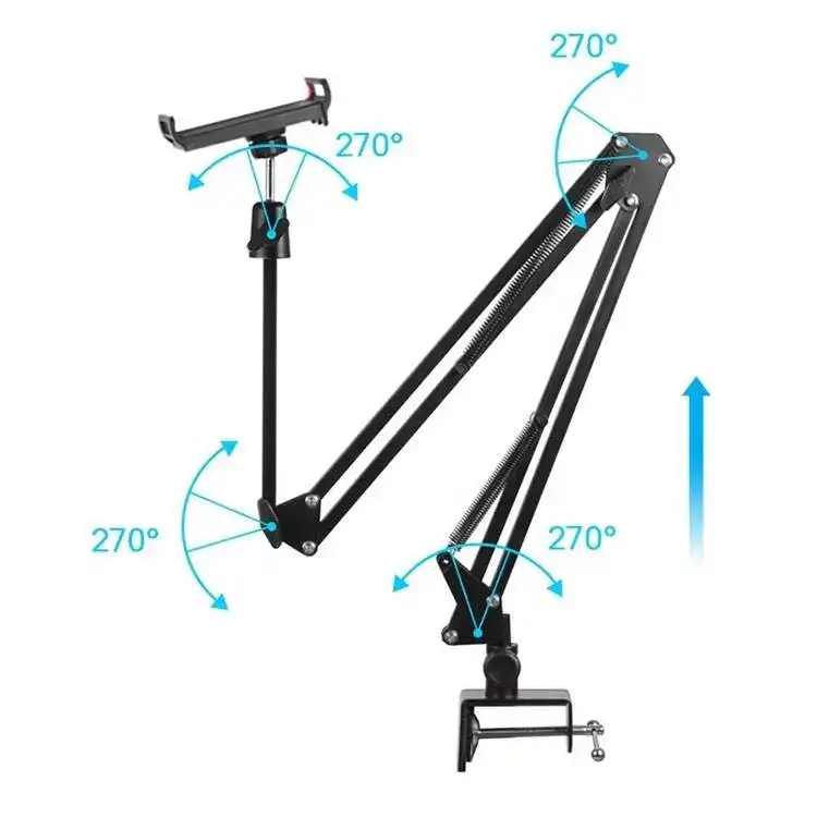 The most popular Desktop Bed Lazy Bracket Phone Stand Metal Clamp Support 360 Rotating Flexible Long Arms Mobile Phone Holder