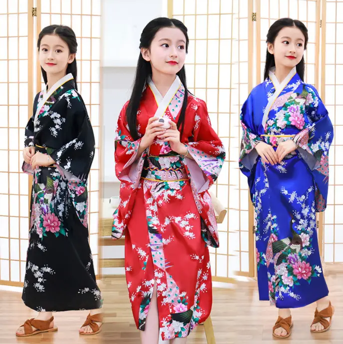 Japanisches Kind Mädchen Kimono Kleider traditionelles Yukata-Kinder-Bühnenbildskleid Bogenkostüm Kleidung