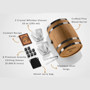 Custodia e supporto in legno personalizzati all'ingrosso 2 bicchieri pinze 8 pietre per trasportare borsa a Barrel completo da Bar Set confezione regalo da uomo con pietre di whisky Premium - Product Image 3