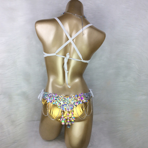 Soutien-gorge et culotte en fil de perles faites à la main pour Samba, Carnaval, Rave, Passista, Spectacle, <span class=keywords><strong>Cabaret</strong></span>, Théâtre de Broadway, Mardi Gras, Showgirl de Vegas - Product Image 2