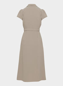 Robe longue décontractée professionnelle pour femme, couleur kaki, col en V, avec boutons décoratifs, personnalisable en usine - Product Image 6