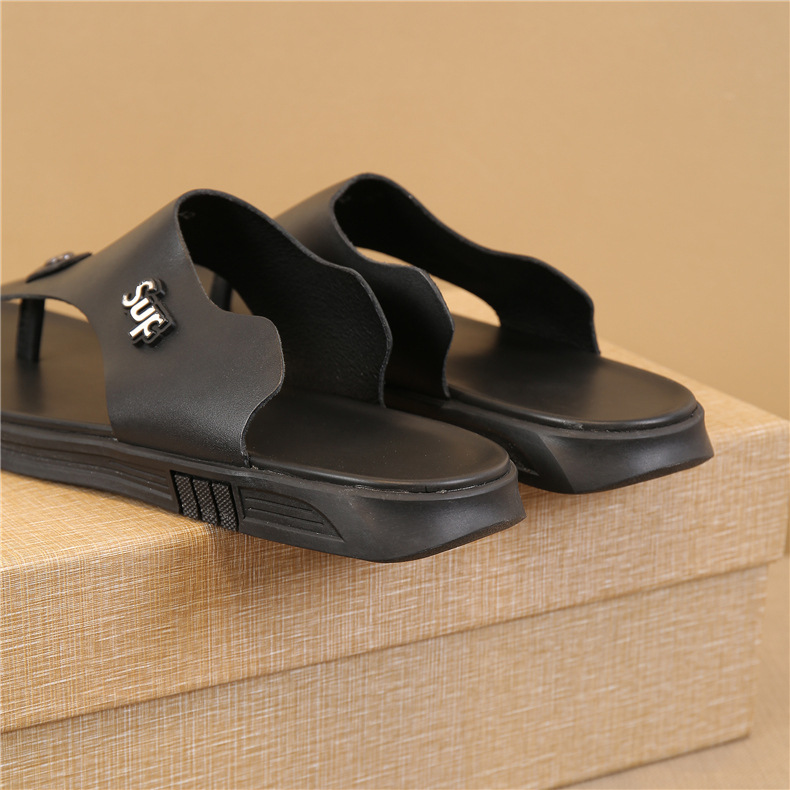 Trendy First Layer Cowhide Non-slip Sandals Summer Beach Casual Slippers Shoes