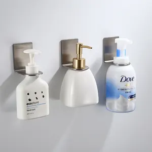 Porte-distributeur de savon liquide mural auto-adhésif Porte-distributeur de shampoing en acier inoxydable Porte-bouteille de savon