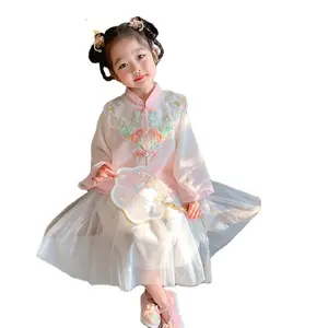 सुंदर कढ़ाई पारंपरिक चीनी लड़की पोशाक hinfu कपड़े शीर्ष और स्कर्ट कपड़े पहने बच्चों के लिए 3-8 साल