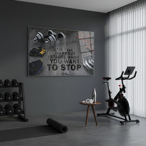 Inspiring Gym Art Deco <b>Canvas</b> Panel 'Real Workout' Quote with Weights Print Clear <b>Frame</b> Hanging Wall Decor - Product Image 3