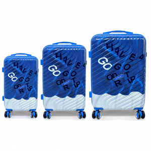 Set Valigie Personalizzate in ABS+PC, 3 Pezzi (20, 24, 28 Pollici), Blu Bianco con Stampa Ondulata e Design Tipografico, Valigia Rigida con Ruote, OEM - Product Image 1