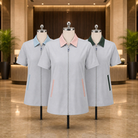 Chemises polo respirantes pour femmes et hommes, uniformes de travail, taille 6XL, col rose, tunique de nettoyage avec fermeture éclair