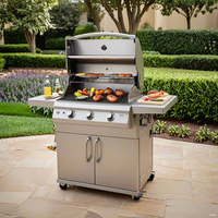 Barbecue à gaz extérieur haut de gamme en acier inoxydable avec 4 brûleurs, brûleur latéral au propane, roues et allumage piézoélectrique