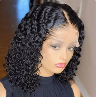 Perruques de luxe en cheveux humains brésiliens Chengxi, 13*4, avec dentelle frontale complète, super double drawn, bouclées, style bob, pour femme noire