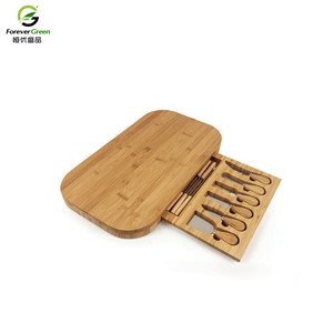 Tabla de queso de bambú Hengyoushengpin con juego de cuchillos y cajón para uso en la cocina - Product Image 1