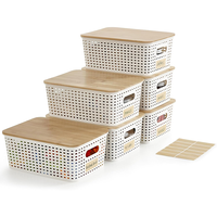 6 packs de bacs de rangement en plastique avec couvercles en bambou, boîtes empilables, paniers décoratifs pour garde-manger, jolis avec étiquettes pour l'organisation