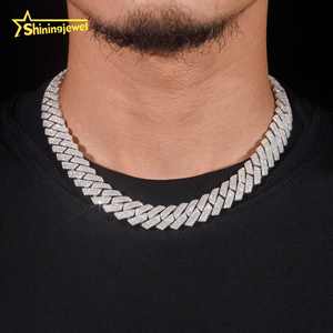 أزياء الهيب هوب بلينغ issanite مخصصة مع 15 سلسلة ربط كوبية سميكة مجوهرات الرجال الفضية - Product Image 5