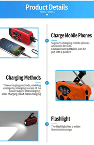 <span class=keywords><strong>Radio</strong></span> d'urgence solaire à manivelle AM/<span class=keywords><strong>FM</strong></span>/WB avec lampe torche LED et chargeur de téléphone 2000 mAh – Offre Spéciale - Product Image 5