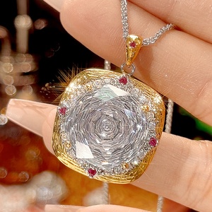 Elegant Eco-friendly Copper Gold Plated Bridal Jewelry Set 18-14mm White Zircon Round Pendant Wedding Matching Jewelry Set - Product Image 5