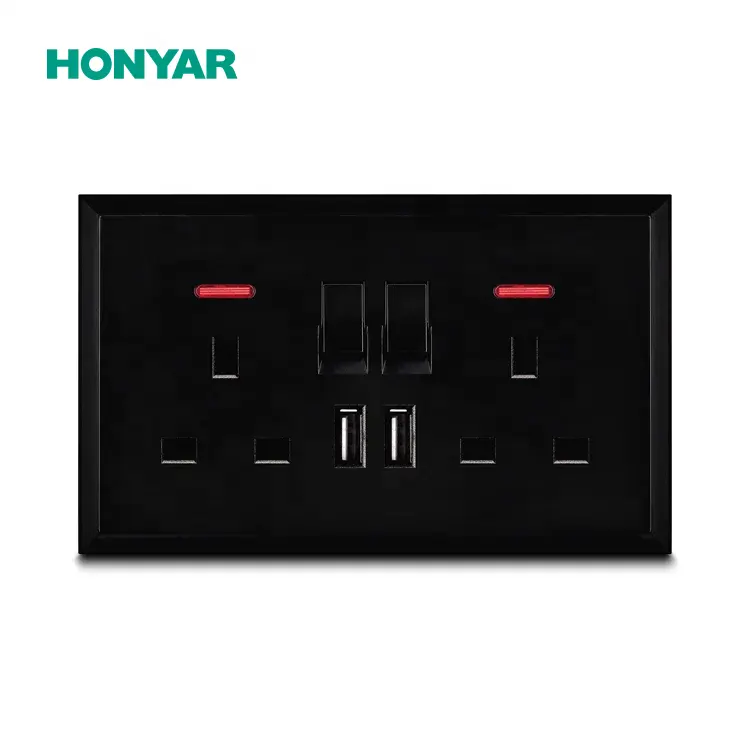 Honyar UK Саудовская Аравия Современная черная домашняя стена 16A двойная британская стандартная розетка с USB