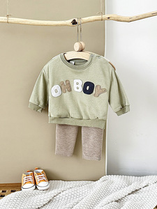 Automne printemps décontracté ensemble de vêtements pour bébés garçons nouveau-né à <span class=keywords><strong>3</strong></span> ans lettre Patch tenues avec hauts et pantalons 0-3Y - Product Image 4