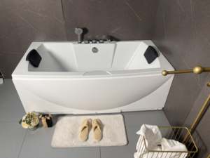 Bañera de hidromasaje doble de acrílico moderna para 2 personas con chorro de aire <span class=keywords><strong>Spa</strong></span> con ducha Baño de remojo de gran espacio y escurridor para hoteles - Product Image 5
