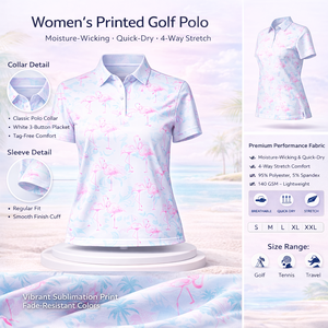 High Quality <b>Athletic</b> Quick Dry Knitted Moisture Wicking All over Print Women Golf Wear Custom Polo Shirts with Embroidery logo - Product Image 2