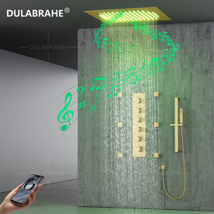 Brushed Gold <strong>20</strong> <strong>Inch</strong> LED Mist <strong>Rain</strong>&amp;Waterfall <strong>Shower</strong> <strong>Head</strong> with Music Speaker Wall Mounted Thermostatic <strong>Shower</strong> Faucet Set - Product Image 5