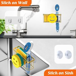 Support à éponge visage souriant doré champagne, égouttoir suspendu pour évier de cuisine, rangement sans perçage - Product Image 4