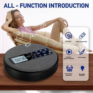 Lecteur CD portable rond en tissu avec écran LCD, haut-parleurs stéréo doubles, port USB/AUX, boombox audio mural - Product Image 5