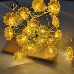 Guirlandes lumineuses LED printemps-été, 20 pièces, décoration tournesol en cuivre, alimentées par piles, blanc chaud - Product Image 5