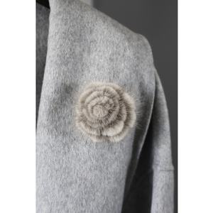女性用ウールコートベルトチェスト本物ミンクフラワーデザイン両面コート - Product Image 6