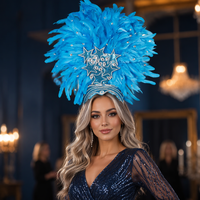 Coiffe de scène en plumes d'autruche naturelles, bandeau-couronne multicouche coloré avec strass, pour spectacle de danse - Fabricant