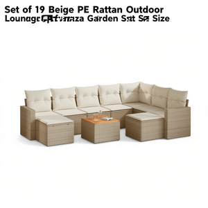 Conjunto de Sofás de Jardín Tivvaza Beige de Ratán, 10 Plazas, Muebles Contemporáneos Resistentes a la Intemperie - Product Image 1