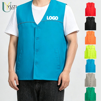 Chaleco de Trabajo Unisex con Logotipo Personalizado, Botones Frontales y Bolsillos Laterales para Uniformes de Personal de Restaurantes, Bares, Cafés, Hoteles, Supermercados y Servicios de Limpieza