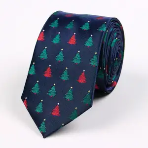 Cravate Jacquard rouge en soie pour homme, symbole Festival, Logo personnalisé, arbre de noël, pour cadeau de noël