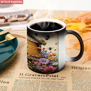 Taza de Cerámica Negra Esmerilada de 11 oz, Taza Mágica Sensible al Calor que Cambia de Color con Diseño de Colmena de Abejas - Product Image 5