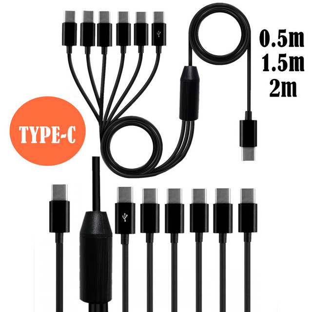 For Smartphone Tablet Type-C 1 Male to 2 3 4 6 Port Type C USB C to USB C Male Y Splitter Multiple Charging Date Cable Cord