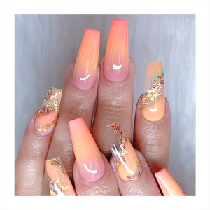 Joyeux Nouvel An, <span class=keywords><strong>faux</strong></span> ongles longs en forme de cercueil, luxe, or miroir, <span class=keywords><strong>poudre</strong></span> dorée mate, pointe de Nouvel An, faits à la main, fleur dorée, ongles à presser - Product Image 4